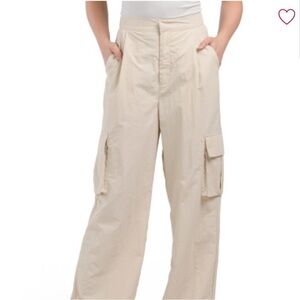 Elegant Cream Wide Leg Cargo Pants